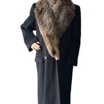 Perry Ellis Vintage 1960's-70's Fur Trimmed long black wool coat size 10 Photo 0