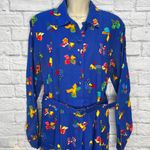 Vintage Tanner Womens Midi Shirt Dress Belt Size 12 Bows Print Long Sleeve Blue Photo 2