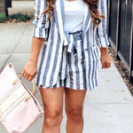 Love Tree Linen Blend Blue and White Striped Shorts Photo 0