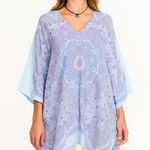 J. McLaughlin  Redondo Blue 100% Linen Poncho Caftan Mandala Medium/Large M L Photo 0