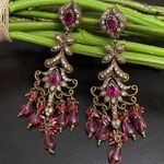 Indian Tikka Brass & Ruby Magenta Chandelier Earrings Pink Photo 0