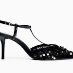 ZARA NWT black Pointed toe beading/RHINESTONE STILETTOS SLINGBACK high heels 8 Photo 10
