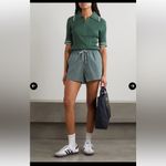 Varley  Napier Fit Striped Ribbed Cotton Blend Knit 1/4 zip short sleeve polo top Photo 9