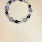 Handmade Cotton Candy 8mm Crackle Glass Beaded Bracelet 6.5-inch Photo 1