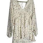 Blush Mark Cream Floral V Neck Smocked Waist Cut Out Low Back Long Sleeve Dress Pink Size L Photo 0