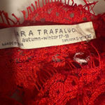 ZARA  Lace Textured Floral High Neck Cap Sleeve Blouse Top Red S Photo 3