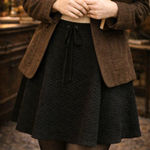 NWT AIKO Dark Academia Quilted Skater Skirt Small Black WhimsiGoth Quiet Luxury Photo 0