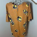 Bel Kazan Anthropologie Linen Blend Floral Print Blouse Women's Size S Mustard Yellow Photo 2