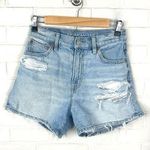 American Eagle Strigid Highest Rise Distressed 90s Boyfriend Denim Shorts Size 0 Photo 0