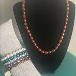 Freshwater Baroque Dyed GSJ Silver Pearl Necklace Stretch Bracelets 6 Piece Set Brown Photo 0