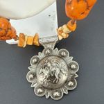 Trigg Leather Western Orange Stone Beaded Concho Necklace & Earrings Set Photo 7