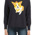 French Connection Sweater Corgi Dog Women's Small Navy Blue Crewneck New Crowned Photo 0