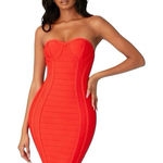 The Sang  Red Mini Dress Size S Strapless Tube Corset Bustier Bandage Stretch Photo 0