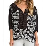 Free People  Moon River black & white floral print long sleeve top size S Photo 0