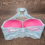 PINK - Victoria's Secret  Blue Lace Choker Wireless Bra Women’s Size Medium Photo 2