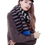 Free People Kellen Winter Oversized Scarf Striped Blue Brown Black Gray 25 X 78 Photo 9