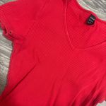 SheIn  V-Neck Crop Top Ribbed Red Short Sleeve S Photo 2