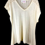 Two by Vince Camuto Tribal Beat Lace Inset Shark Bite‎ Hem Shirt Top Chalk Sz XL Photo 0