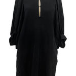 Apiece Apart  Mini Shift Dress Balloon Sleeve V-Neck Linen Tencel‎ Black Size 2 Photo 0