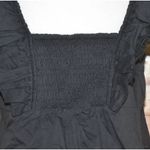 ee:some Ladies Black Cropped Blouse Top Size L Cotton Square Neck Smocked Casual Photo 5