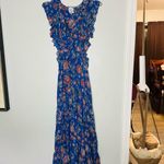 Misa Las Angeles Blue Floral Natasha Cutout Ruffled Midi Dress Size Medium Photo 6