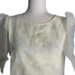 Vintage Sheer Embroidered Blouse Medium Cream Puff Sleeves Colorful Floral Photo 1