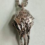 Gothic Raven Skull Pendant Necklace with Ornate Scrollwork Silver Photo 3