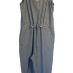 Drew Anthropologie Pin Stripe Blue Ivory Jumpsuit Pockets Criss Cross Back sz. M Photo 0