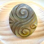 Artisan Carved Mother of Pearl & Black Horn Statement Ring Photo 1