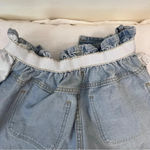 Plaid & Plain Medium Elastic Waist Paper Bag High Rise Denim Shorts Blue Photo 5