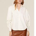 Kate Spade NEW YORK Off White Poplin Floral Cutout Button Up Shirt Size 12 Photo 0