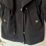 Fleet Street  Jacket Women’s Small Black Gold Mid Length Trench Coat Classic Zip Photo 5