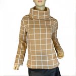 J.Crew  TAN & WHITE SQUARE PATTERN COWL NECK PULL OVER SWEATER (S) Photo 1