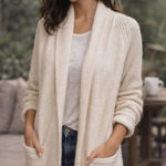 J.Crew  Chunky Knit Shawl Collar Cardigan Sweater Cream Ivory Size M Photo 0