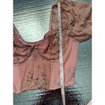 None Pink Floral Corset‎ Top With Puff Sleeves Sweetheart Neckline Women Medium Photo 6