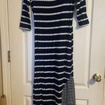 Finn and Clover  Blue White Striped Maxi Dress Medium Stretch Casual Nautical Photo 0