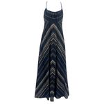Y2K Chevron Stripe Maxi Dress Sz S Babydoll Boho ResortWear 70s Strappy Black Photo 2