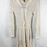 AQUA Crochet Long Sleeve Mini Dress Size Small Sand Color Photo 2