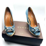 Gucci  CLASSIC BLUE DENIM MONOGRAM HORSEBIT ESPADRILLE WEDGES 37 Photo 5