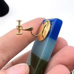 TRADEMARK™ clip on Burch sisters‎ art deco earrings Rare blue Colorblock vintage Photo 6