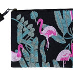 Denmari Punta Cana Beaded Clutch Black Pink Flamingos Tropical Leaves Handmade Black Photo 0