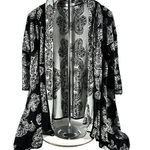 New York And Company Women's | | Black White Geometric Open Front Cascade Cardigan Photo 0