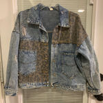 Leopard Print Denim Jacket. Ladies Sz small jean jacket Blue Photo 0
