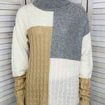 Versona  Multi Pattern Color Block Turtleneck Sweater Gray Tan Large Photo 0