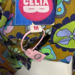 Celia B Floral Print Long Sleeve Button Up Top Medium New Yellow Photo 1