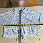 Laundry by Shelli Segal Top XL Blue Damask Crop Button Up Tie Hem 3/4 Dolman Sl Photo 1