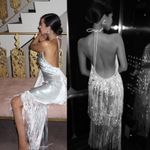 Rotate Birger Christensen Sequin Metallic Fringe Sleeveless Dress Silver Size 10 Photo 2