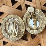 Vintage Clip On Earrings 80’s Gold Blue Gemstone Jewel Rhinestone Oval Photo 1