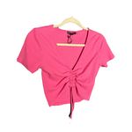 ZARA Blouse Womens Designer Cropped Short Sleeve V Neck Ladies Pullover Large Photo 1