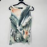 NWT Clotheshead Layered Mesh Sleeveless Tropical Floral Top Small White‎ Green White Photo 5